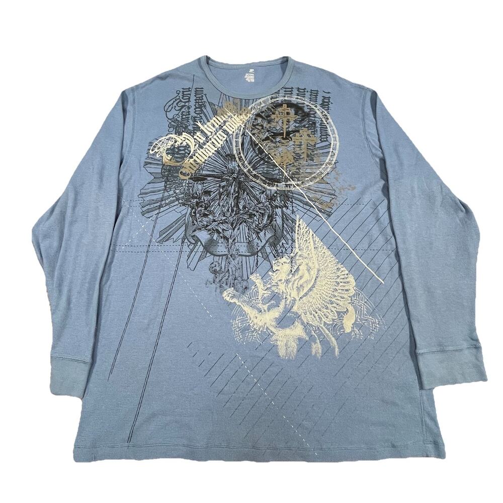 JF J Ferrar Graphic Long Sleeve Shirt Blue Skull Cross 2XLT Mens
